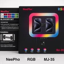 NeePho MJ-35 RGB Ring Light | Large Square Ring Light with Dual Phone Holders | 16 RGB Colors + 3 Light Modes | For TikTok, YouTube, Live Stream